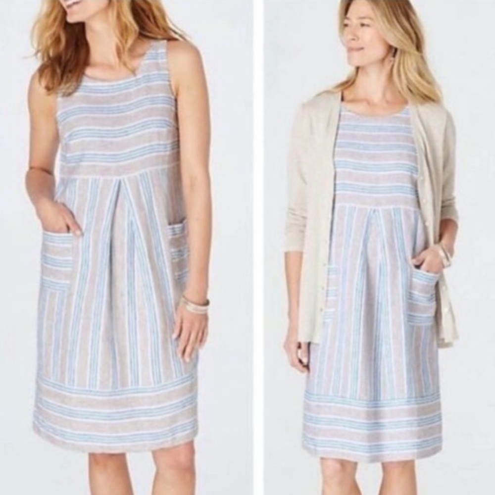 J. Jill Linen Striped Dress (Pleats & Pockets)
